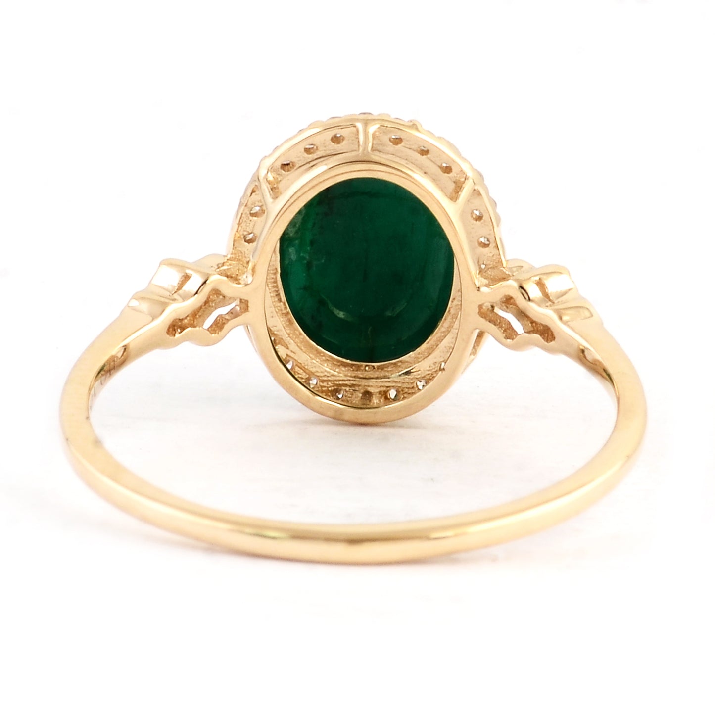 2.21 Ct Oval Cabochon Natural Beryl Emerald 14K Gold Ring