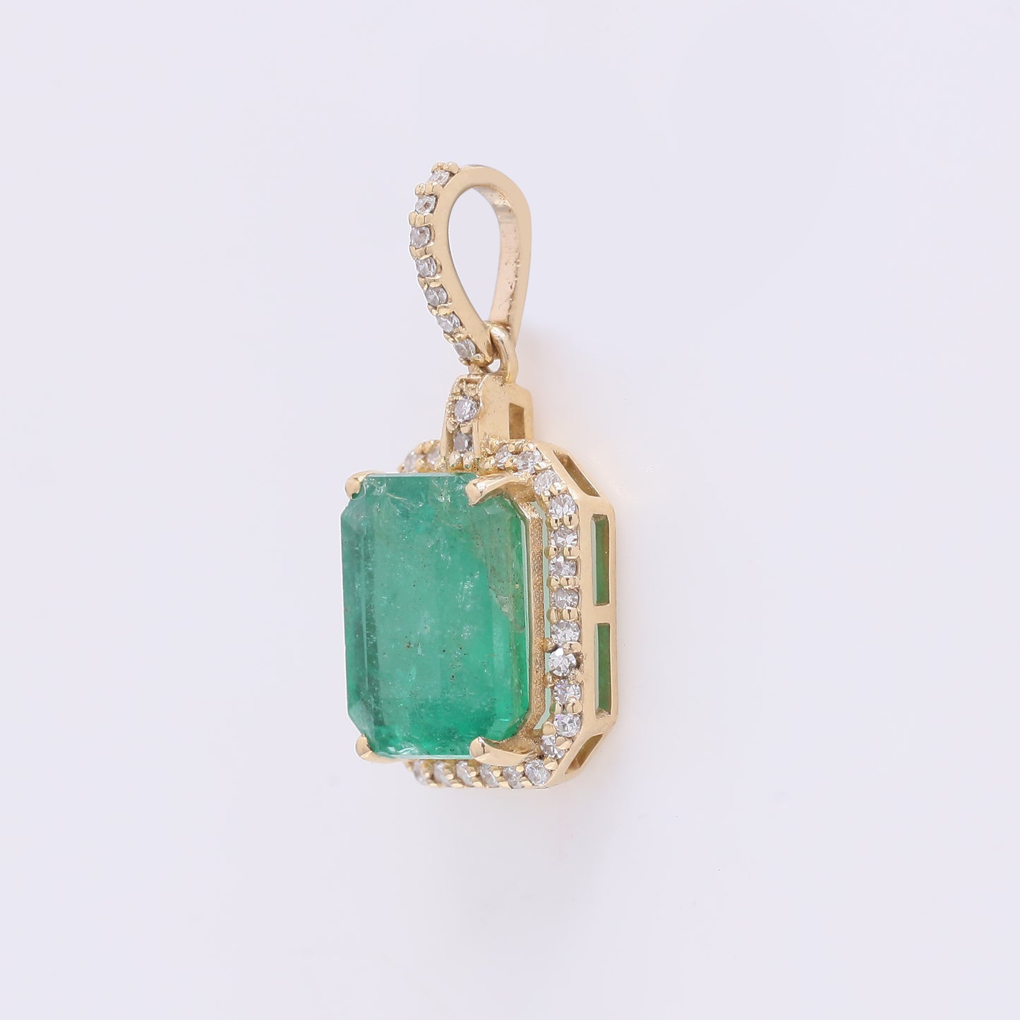 2.32 Ct Octagon Step Cut Natural Emerald 14K Gold Pendant