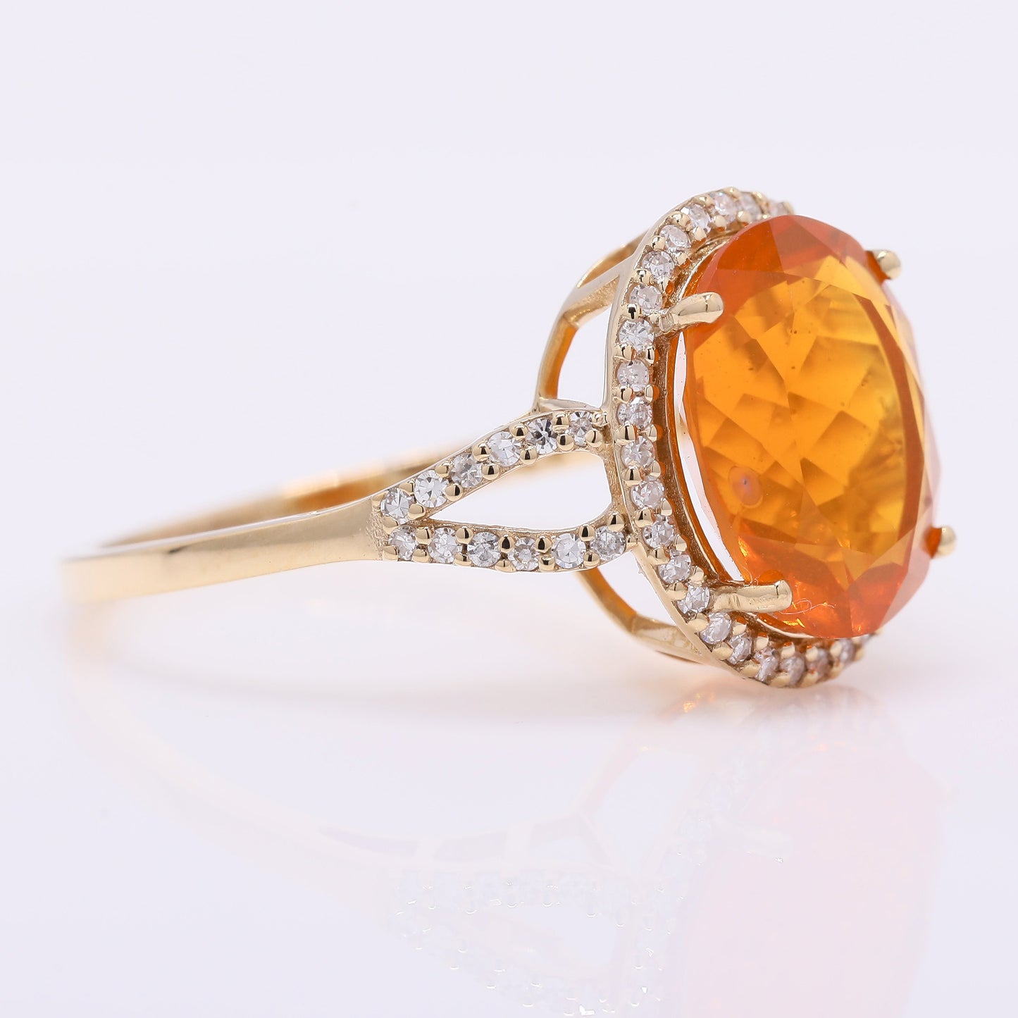 2.55 Ct Oval Mixed Cut Natural Fire Opal 14K Gold Ring