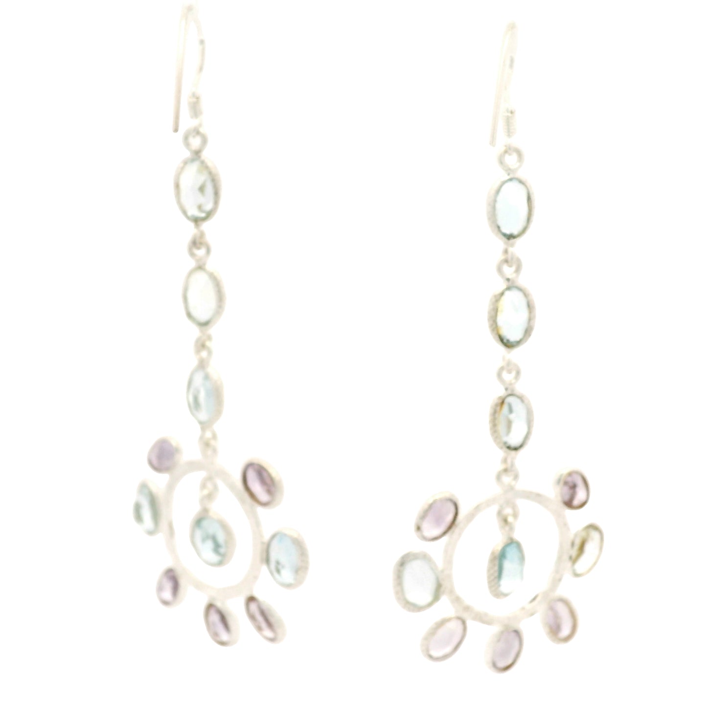 18.65 Ct Blue Topaz, Amethyst 925 Sterling Silver Earrings