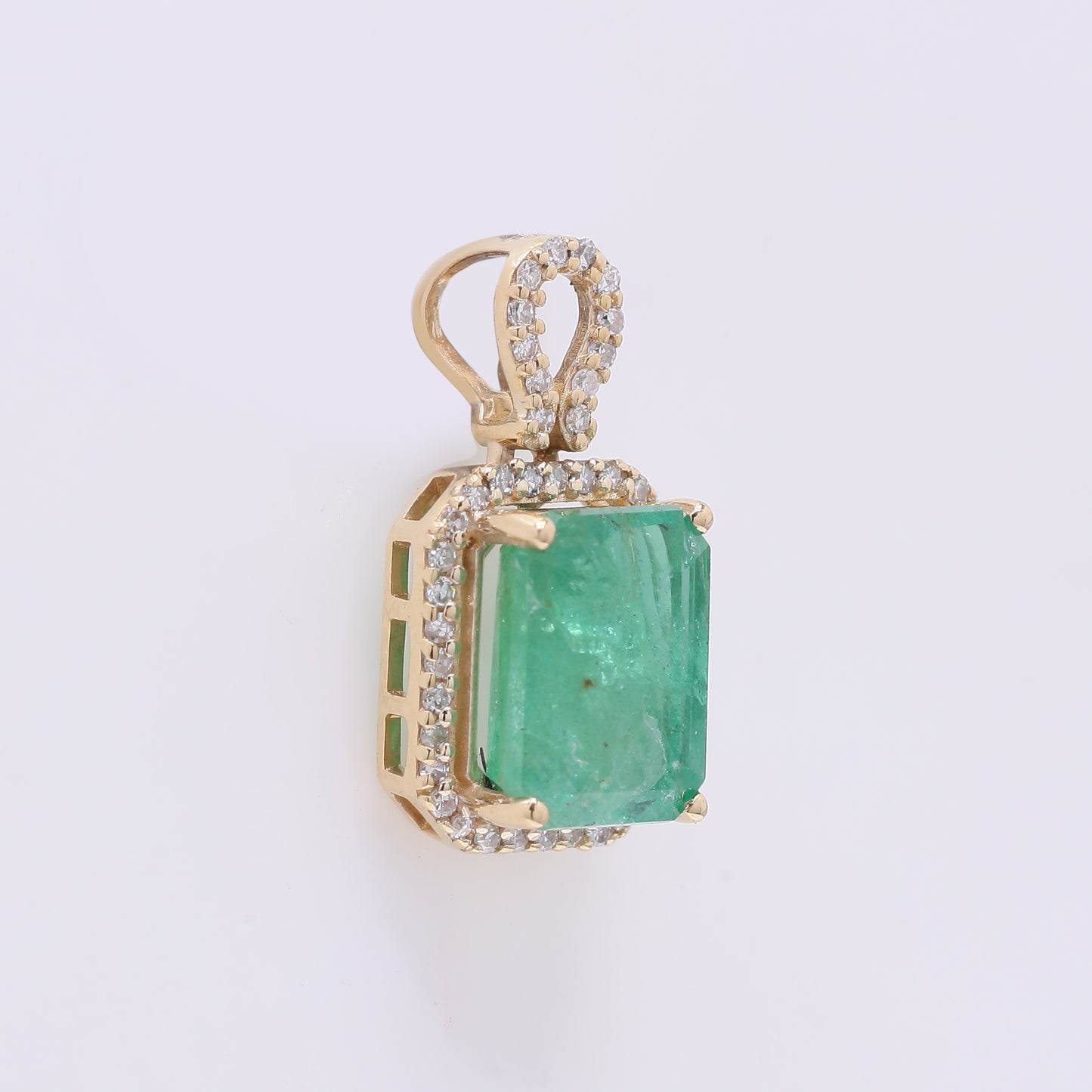 2.71 Ct Octagon Step Cut Natural Emerald 14K Gold Pendant