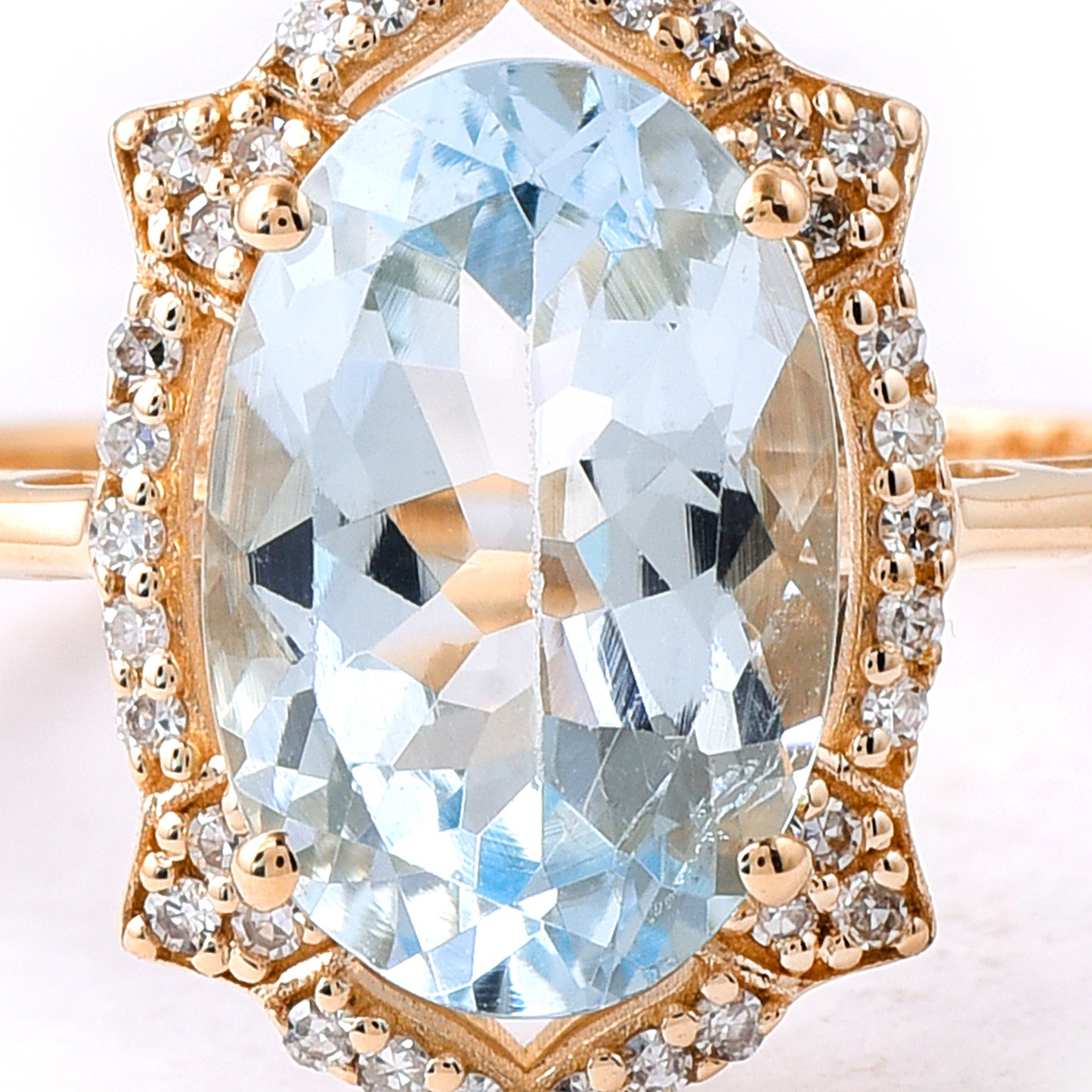 2.31 Ct Oval Mixed Cut Natural Aquamarine 14K Gold Ring
