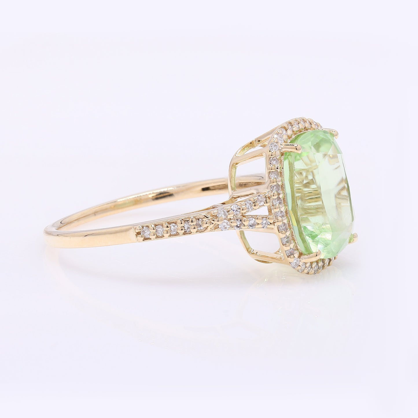 3.87 Ct Cushion Mixed Cut Natural Peridot 14K Gold Ring