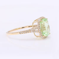 3.87 Ct Cushion Mixed Cut Natural Peridot 14K Gold Ring