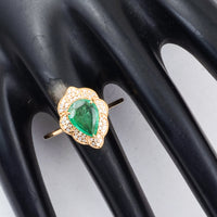 0.97 Ct Pear Mixed Cut Natural Emerald 14K Gold Ring