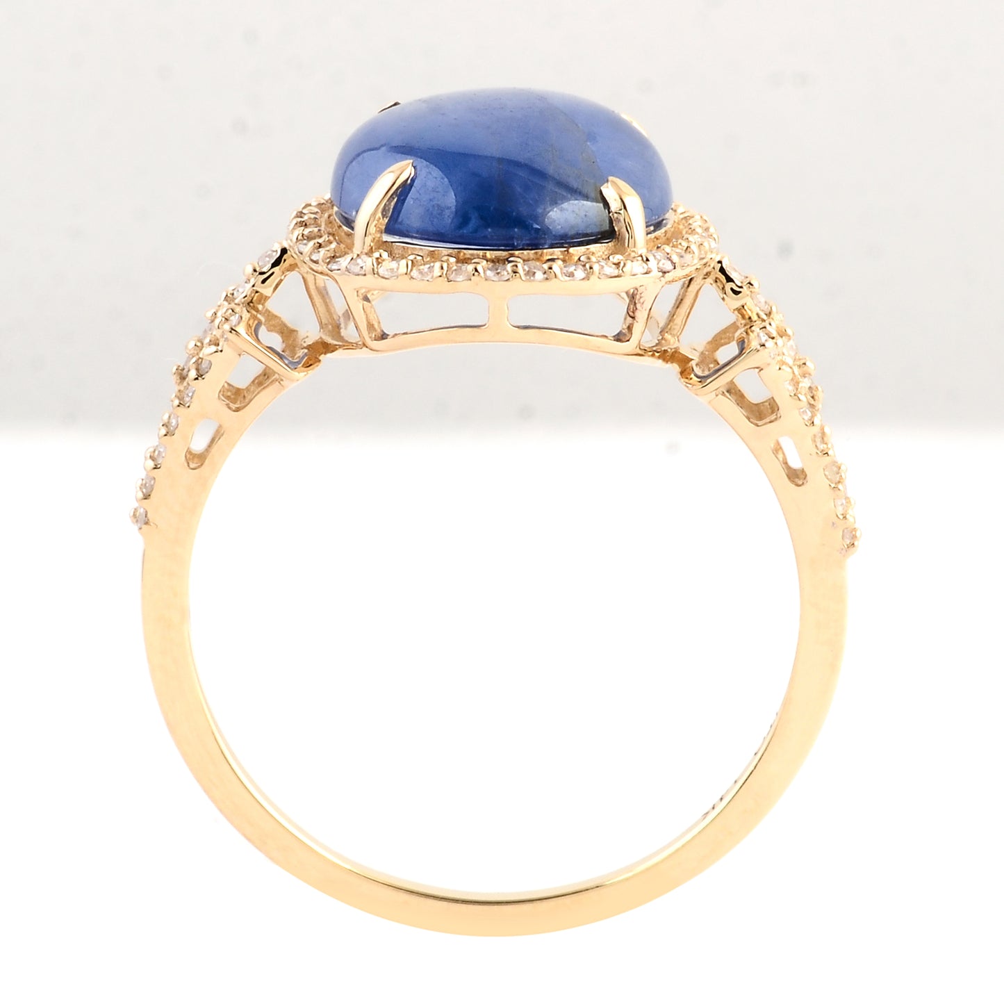 4.49 Ct Oval Cabochon Natural Corunum Sapphire 14K Gold Ring