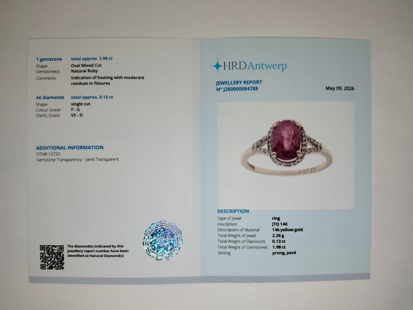 1.84 Ct Oval Mixed Cut Natural Ruby 14K Gold Ring