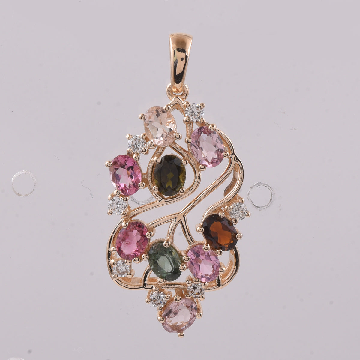 1.64 Ct Oval Natural Multi-Coloured Tourmaline 14K Gold Pendant