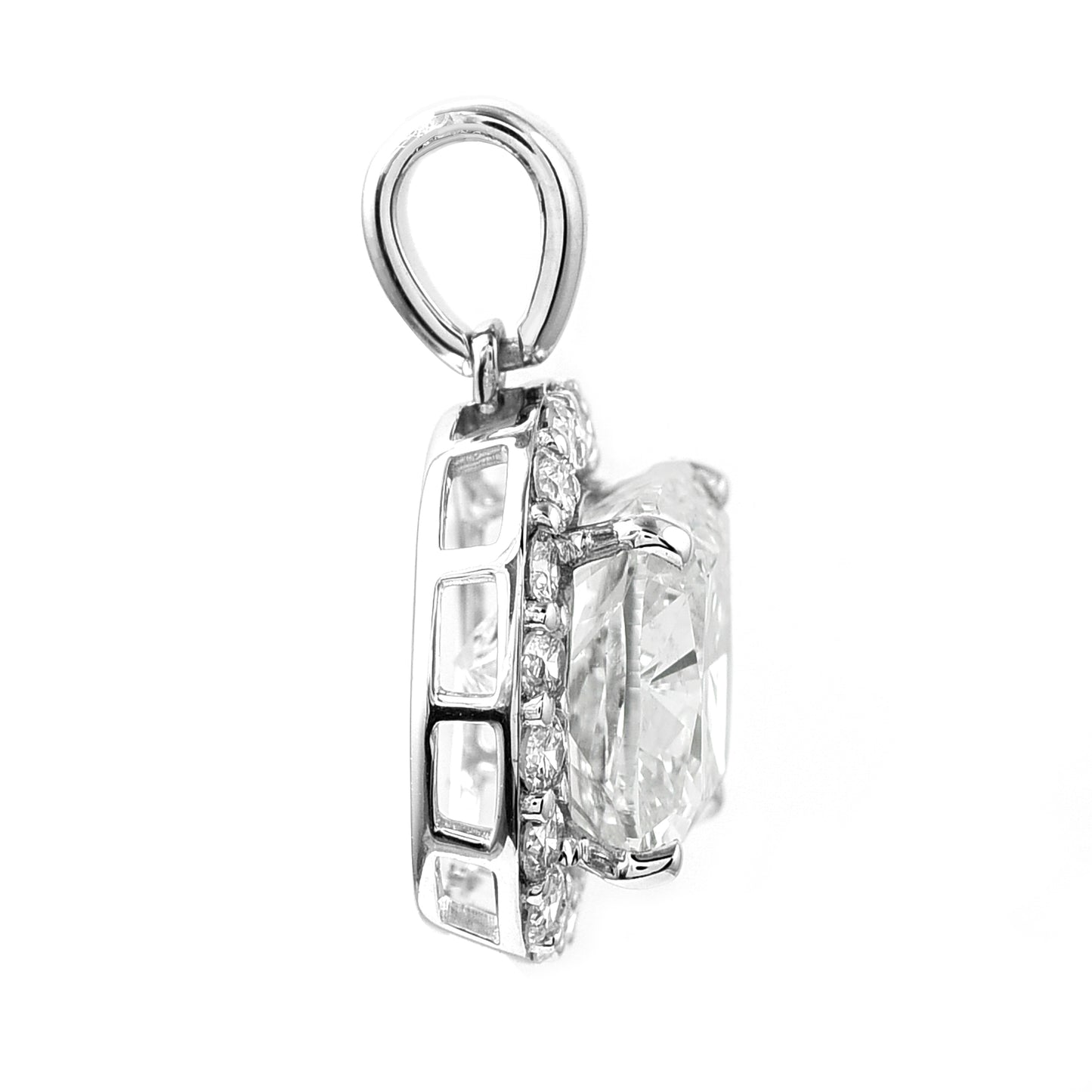 3.44 Ct Square Cushion Modified Brilliant Lab Grown Diamond 14K Gold Pendant