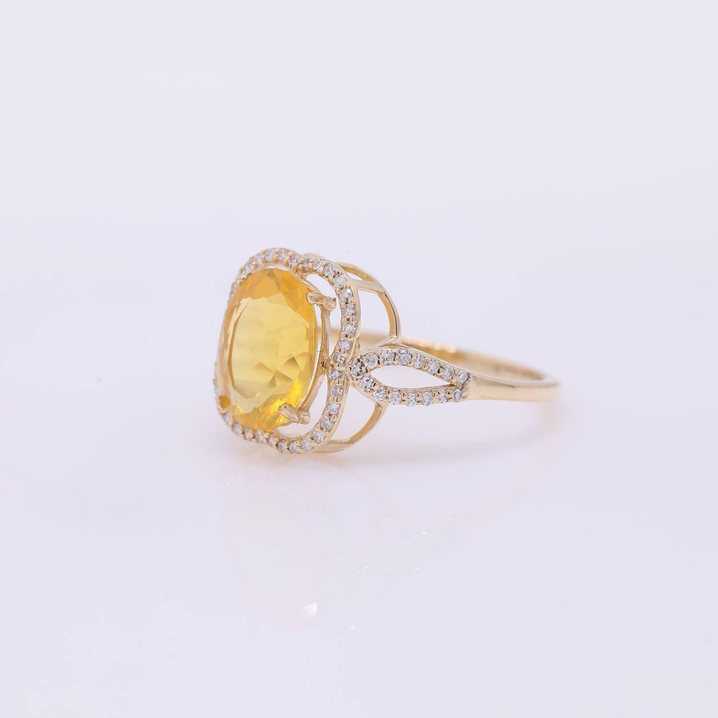 1.83 Ct Oval Mixed Cut Natural Fire Opal 14K Gold Ring