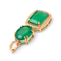 3.31 Ct Oval Mixed Cut, Octagon Step Cut Natural Emerald 14K Gold Pendant