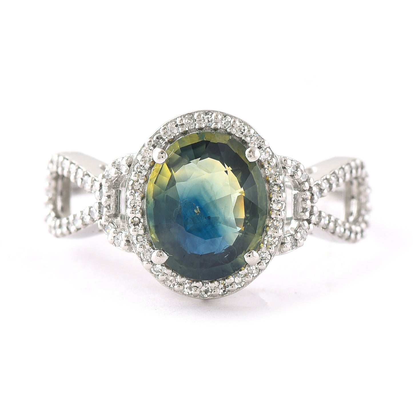 2.94 Ct Oval Mixed Cut Natural Bi-Coloured Sapphire 950 Platinum Ring