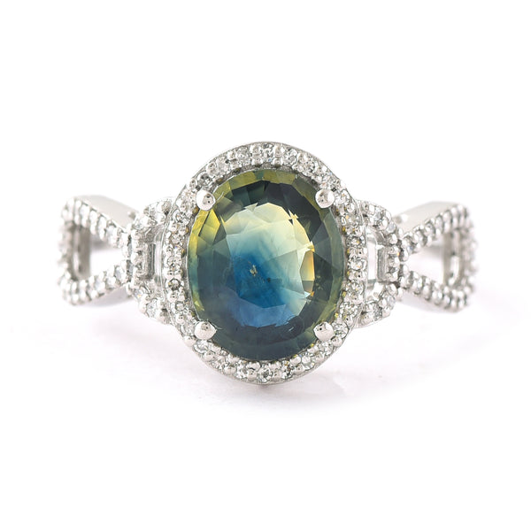 2.94 Ct Oval Mixed Cut Natural Bi-Coloured Sapphire 950 Platinum Ring