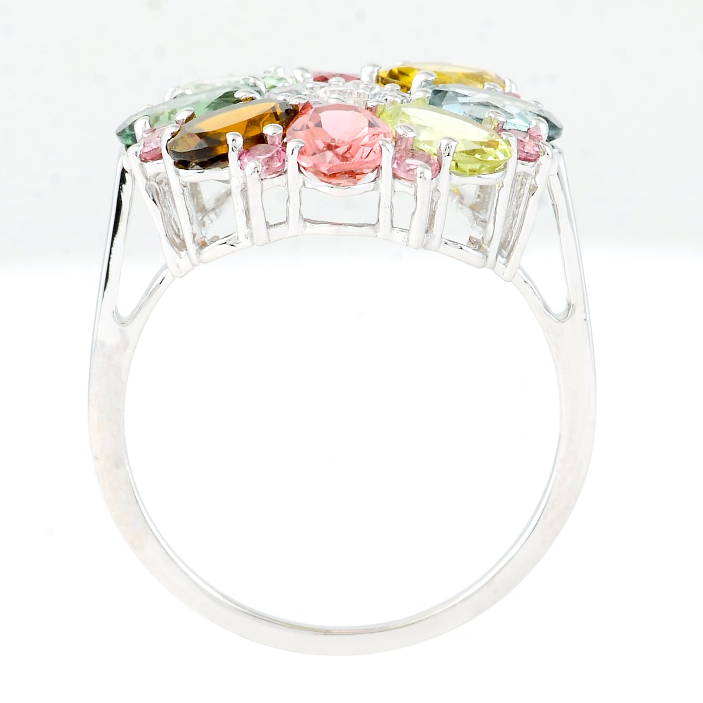 3.71 Ct Oval Mixed Cut, Round Mixed Cut Natural Multi-Coloured Tourmaline 950 Platinum Ring