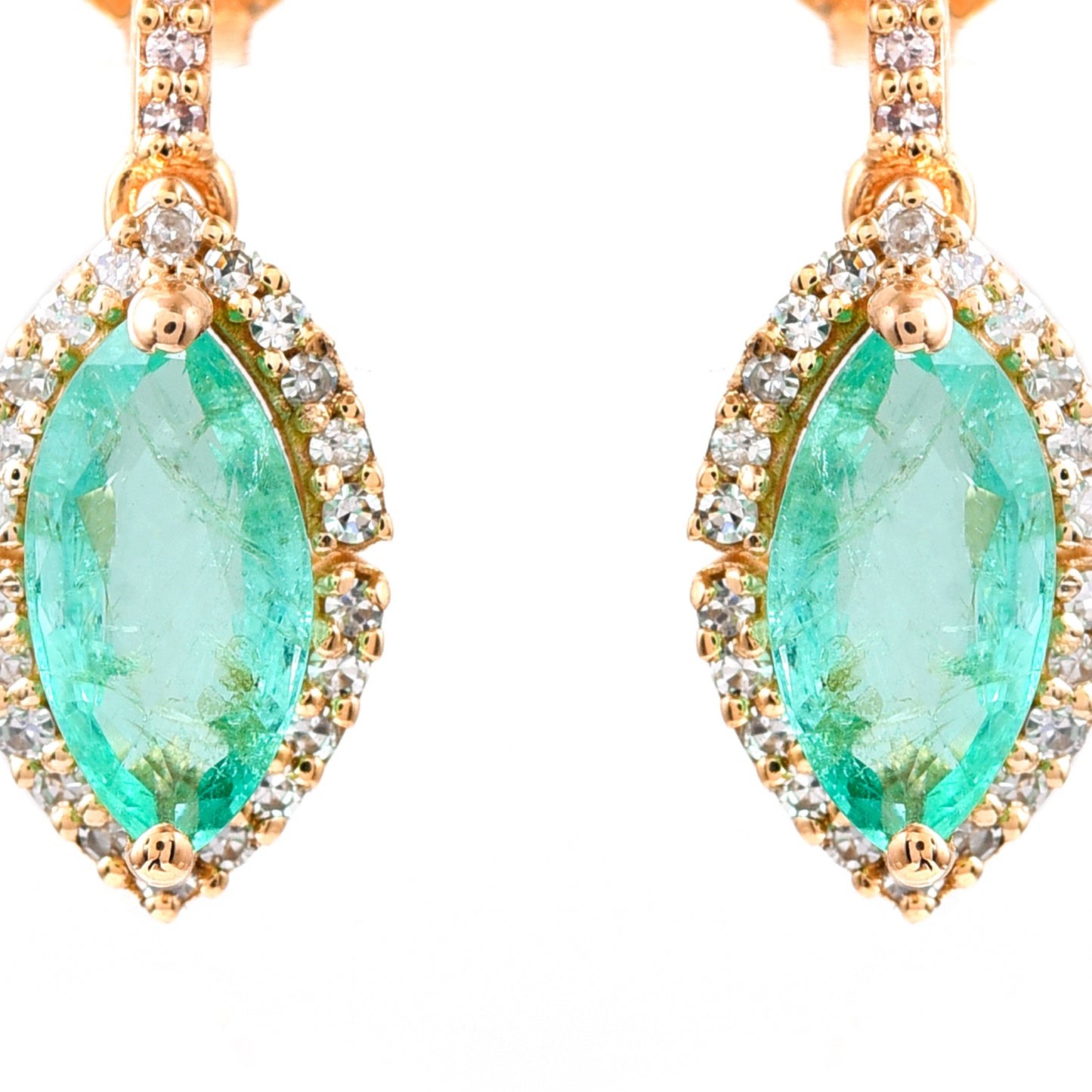 1.30 Ct Marquise Mixed Cut Natural Emerald 14K Gold Earrings