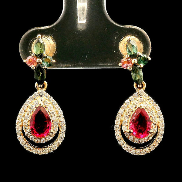 1.49 Ct Pear Rubellite 14K Gold Earrings