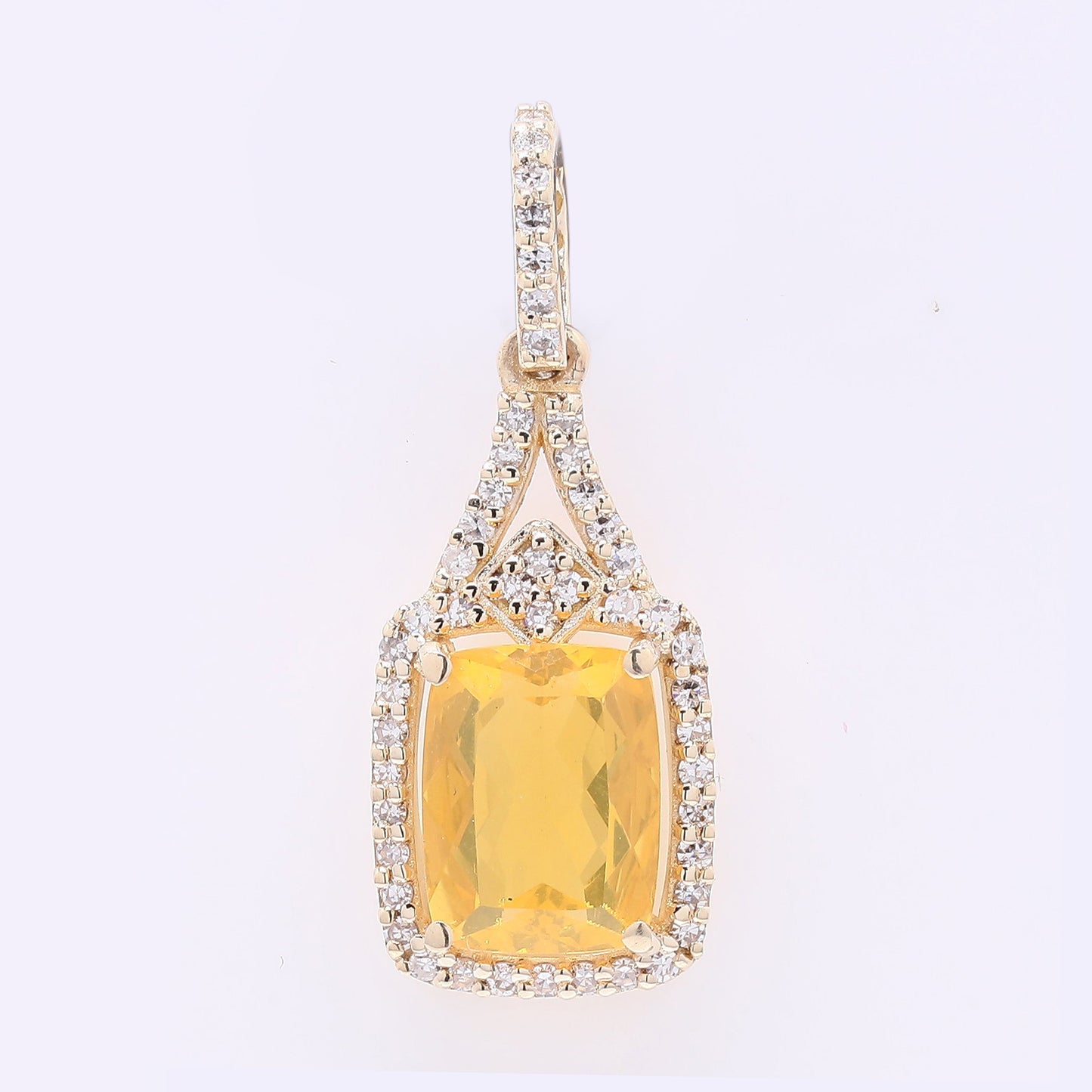 1.13 Ct Cushion Mixed Cut Natural Fire Opal 14K Gold Pendant