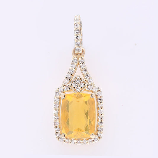 1.13 Ct Cushion Mixed Cut Natural Fire Opal 14K Gold Pendant