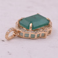 3.05 Ct Octagon Step Cut Natural Emerald 14K Gold Pendant