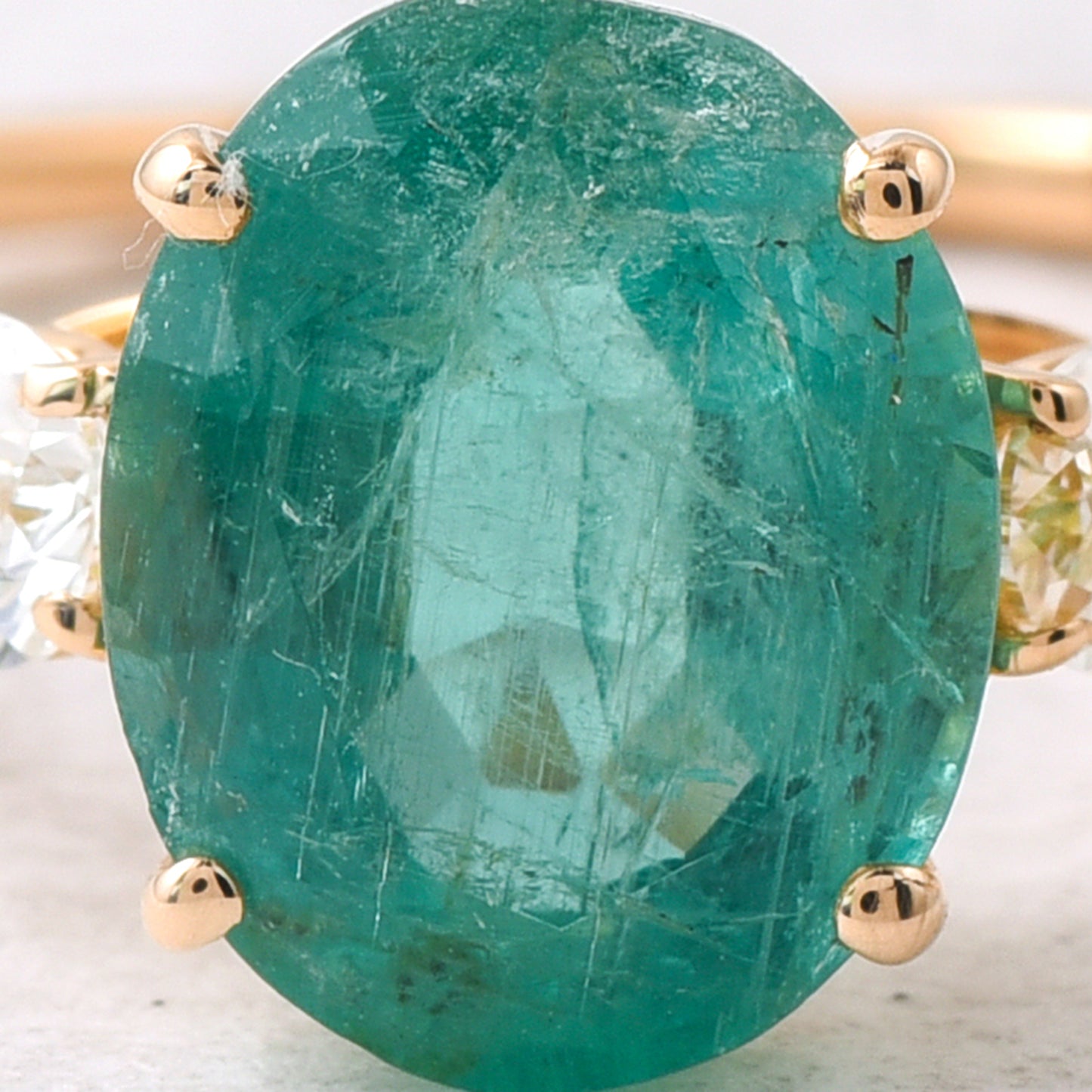 2.56 Ct Oval Mixed Cut Natural Emerald 14K Gold Ring