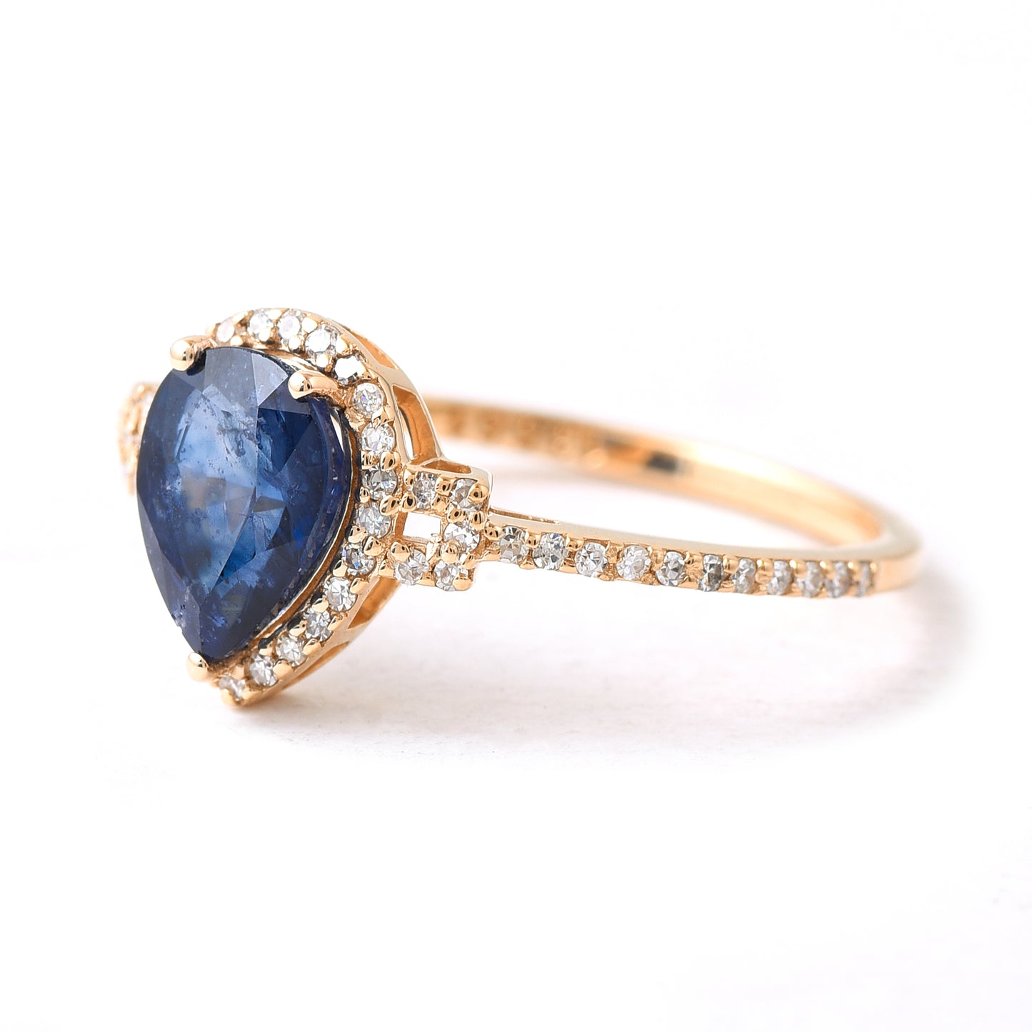 1.51 Ct Pear Mixed Cut Natural Sapphire 14K Gold Ring