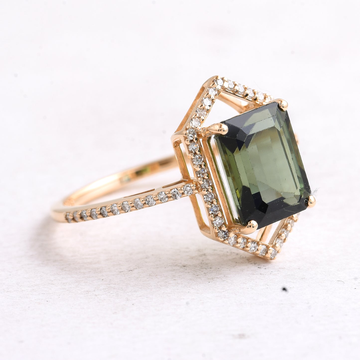 2.99 Ct Octagon Step Cut Natural Green Tourmaline 14K Gold Ring
