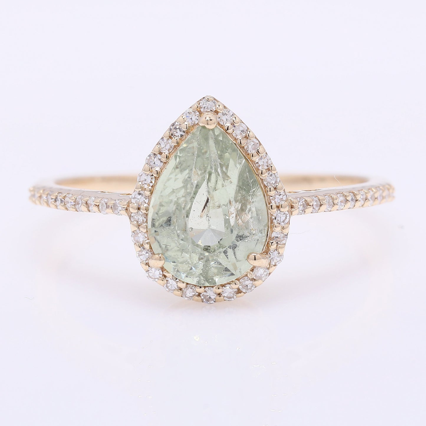1.80 Ct Pear Mixed Cut Natural Green Sapphire 14K Gold Ring