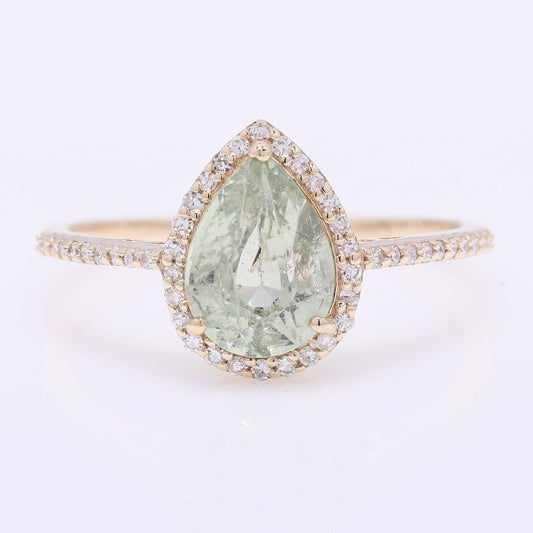 1.80 Ct Pear Mixed Cut Natural Green Sapphire 14K Gold Ring
