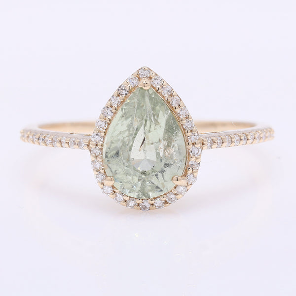 1.80 Ct Pear Mixed Cut Natural Green Sapphire 14K Gold Ring