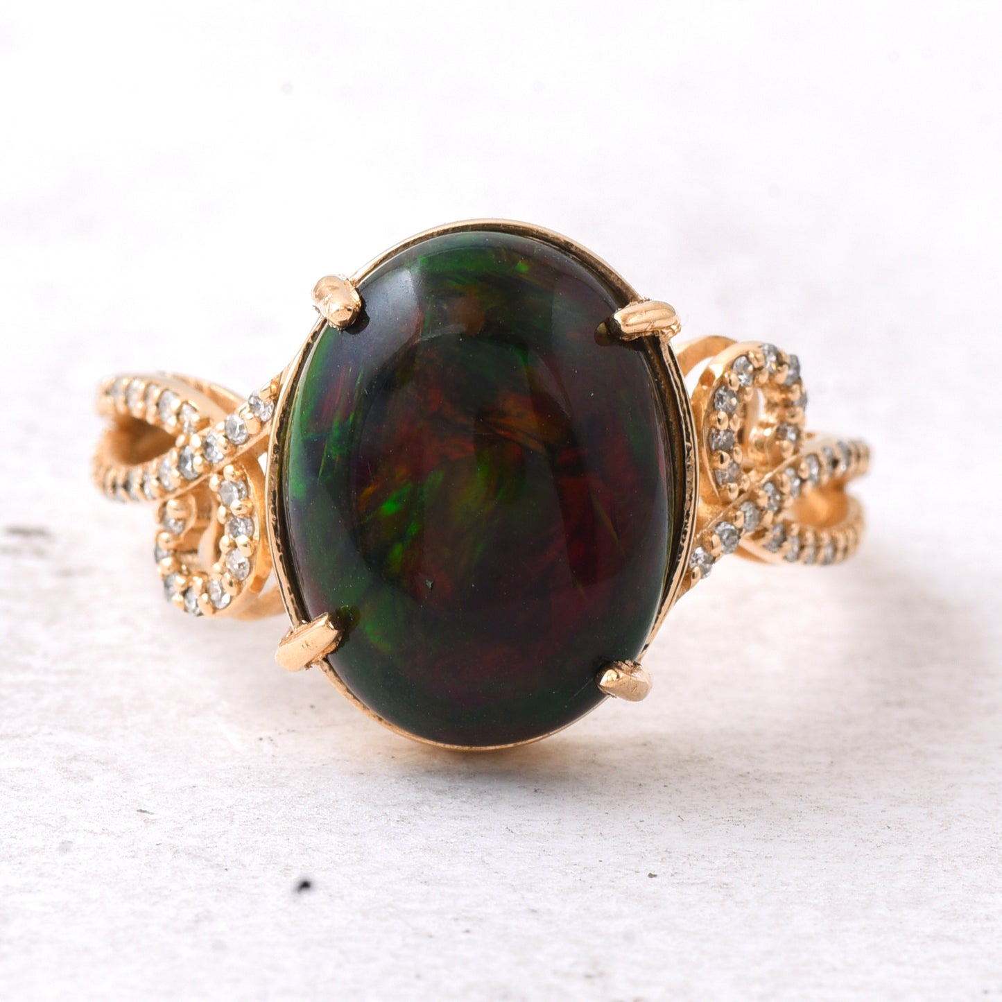 4.57 Ct Oval Cabochon Cut Natural Black Opal 14K Gold Ring