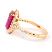 3.96 Ct Cut Cornered Rectangular Mixed Cut Natural Corundum Ruby 18K Gold Ring