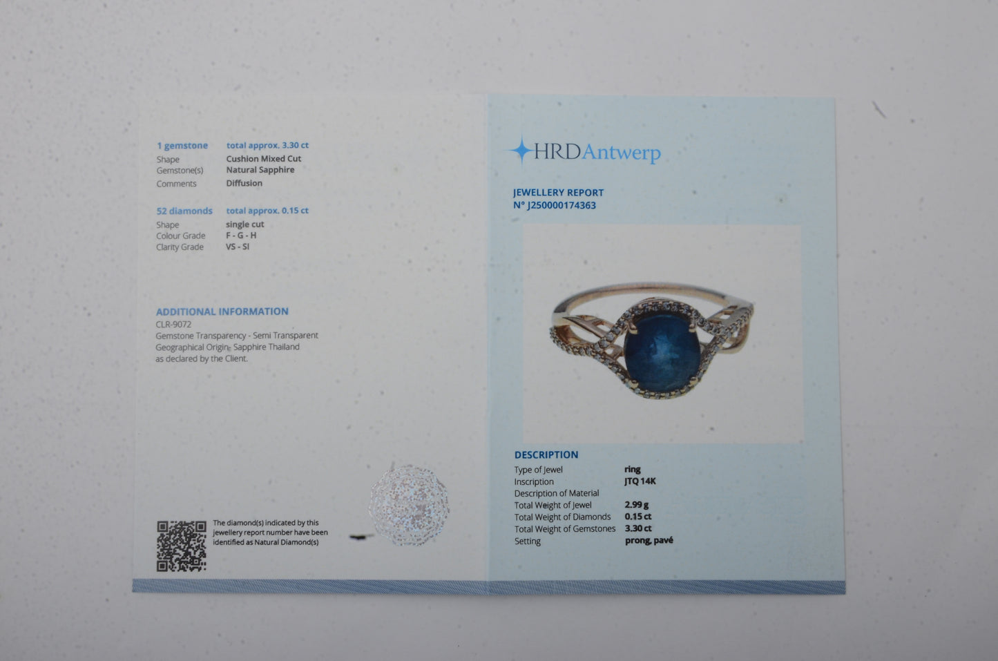 3.45 Ct Cushion Mixed Cut Natural Sapphire 14K Gold Ring