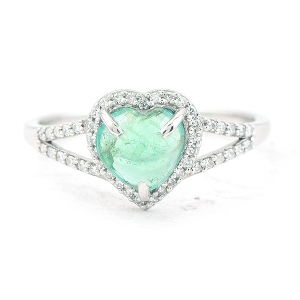 1.30 Ct Heart Cabochon Natural Emerald 950 Platinum Ring