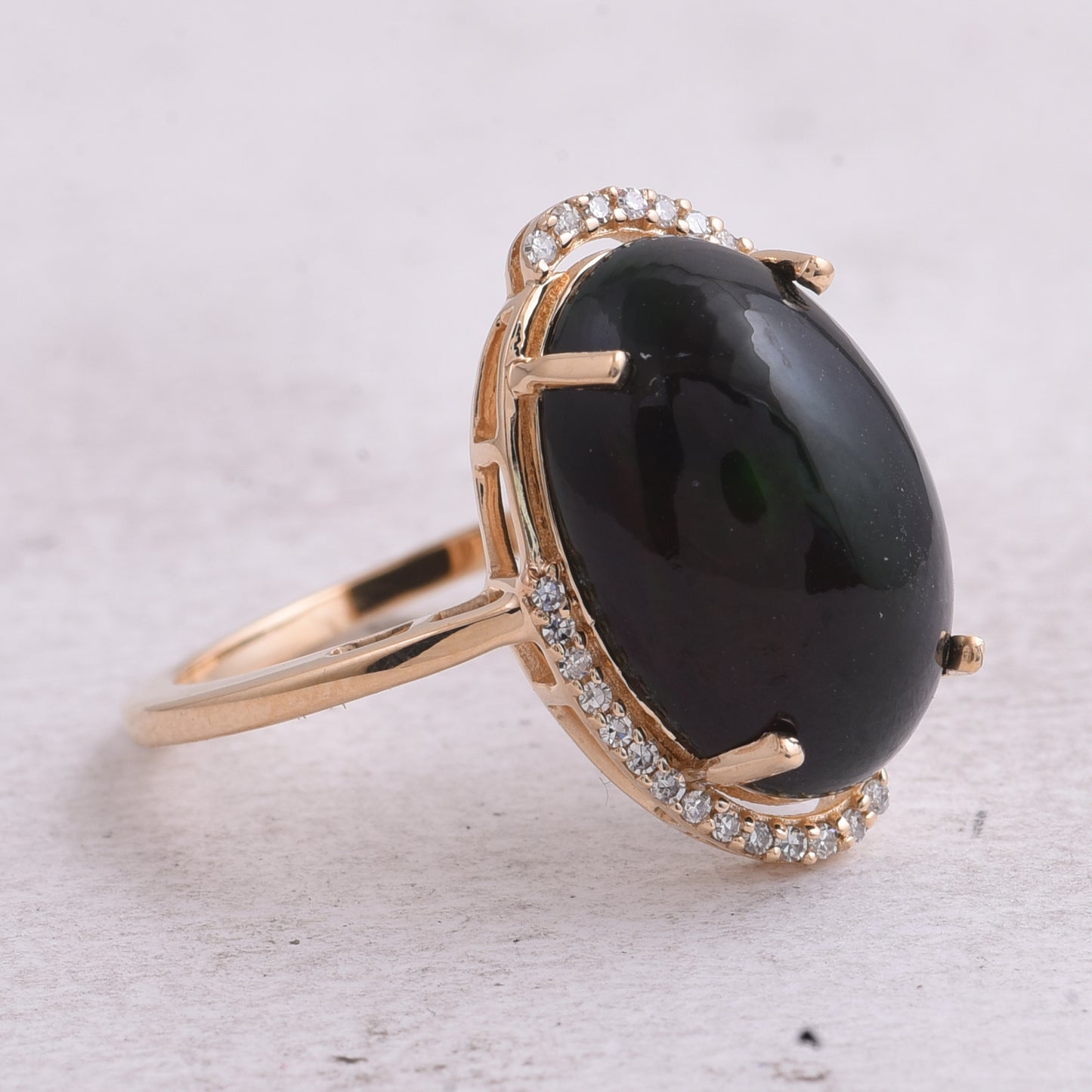4.17 Ct Oval Cabochon Cut Natural Black Opal 14K Gold Ring