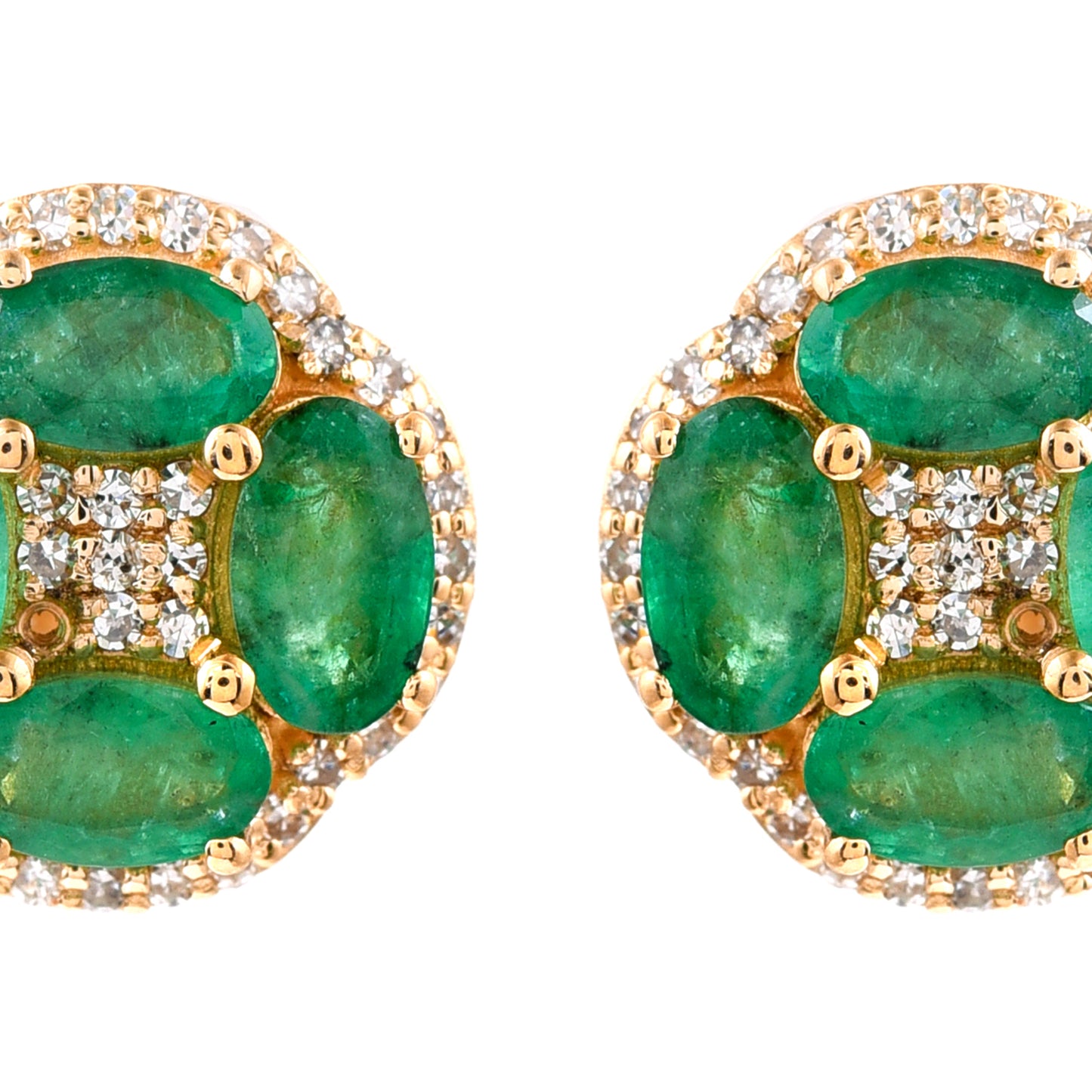 2.22 Ct Oval Mixed Cut Natural Emerald 14K Gold Earrings
