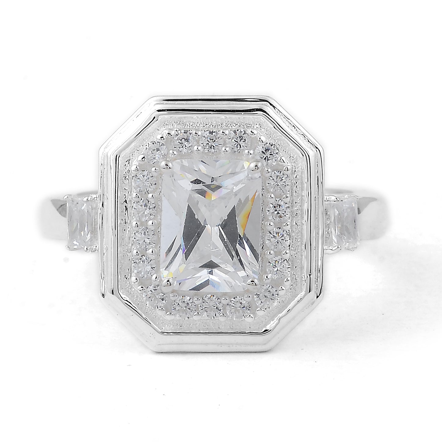 3.40 Ct Octagon Cubic Zirconia 925 Sterling Silver Ring