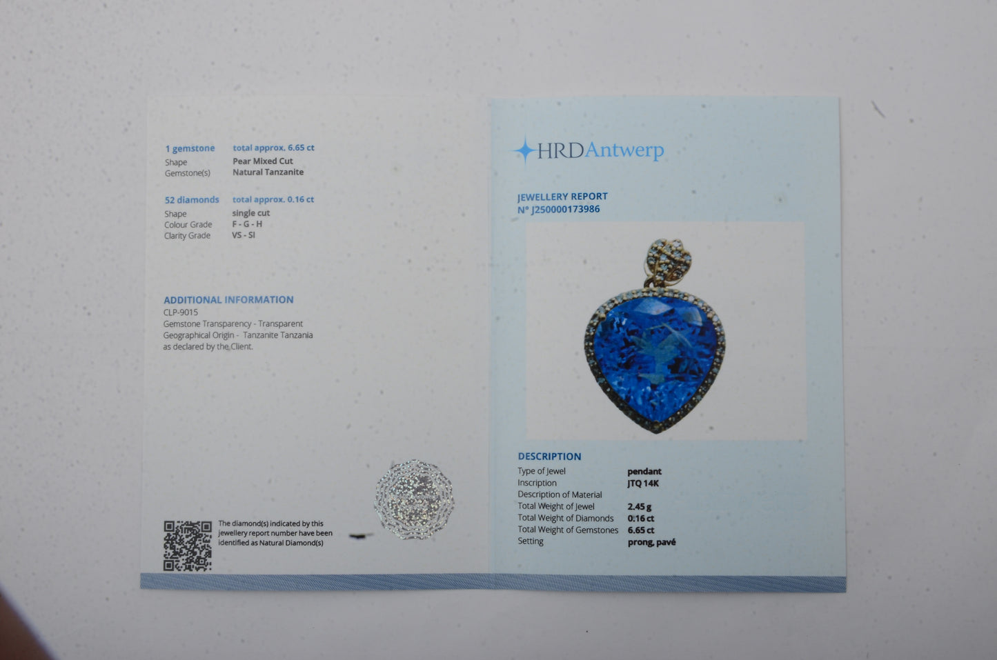 6.81 Ct Pear Mixed Cut Natural Tanzanite 14K Gold Pendant