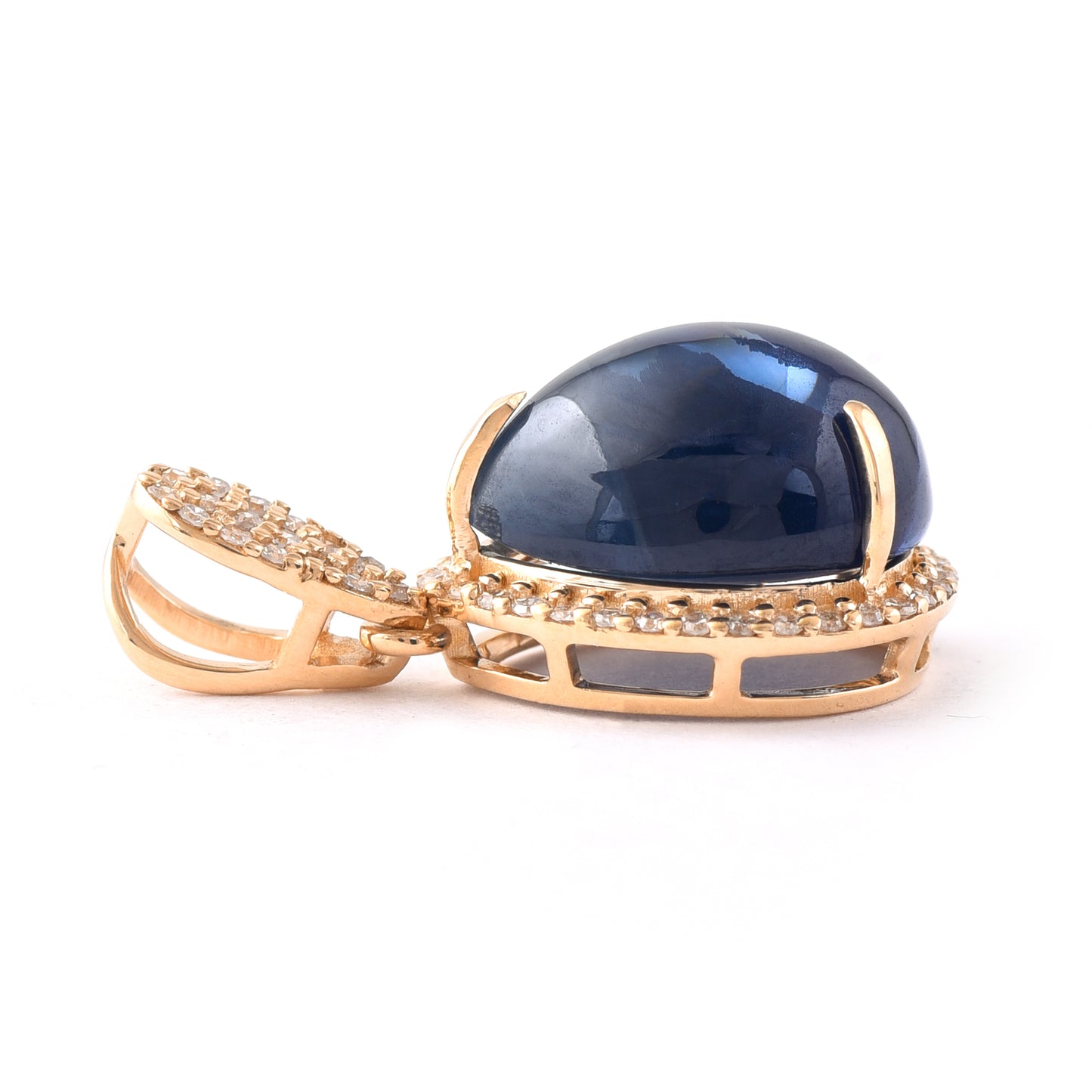 5.97 Ct Pear Cabochon Natural Sapphire 14K Gold Pendant