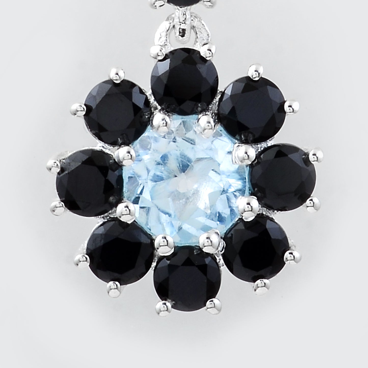 1.27 Ct Round Blue Topaz, Black Spinal, 925 Sterling Silver Pendant