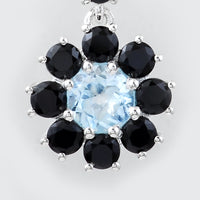 1.27 Ct Round Blue Topaz, Black Spinal, 925 Sterling Silver Pendant