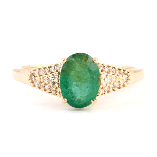 1.38 Ct Oval Mixed Cut Natural Beryl Emerald 14K Gold Ring
