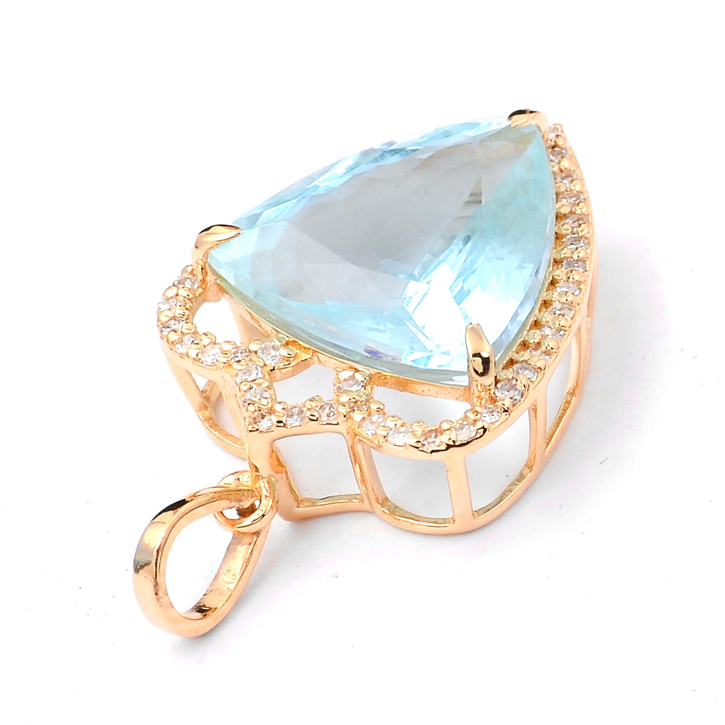 4.06 Ct Triangle Mixed Cut Natural Aquamarine 14K Gold Pendant