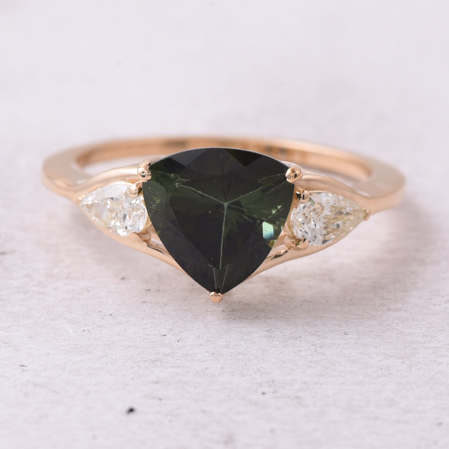 2.40 Ct Triangle Natural Green Tourmaline 14K Gold Ring