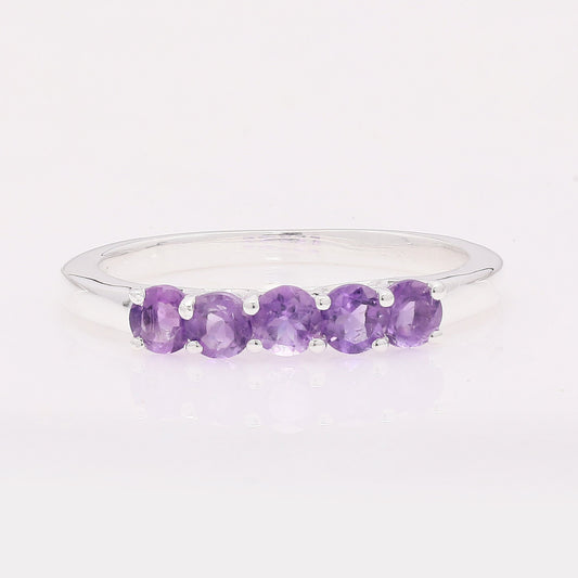 0.79 Ct Round Amethyst 925 Silver Ring