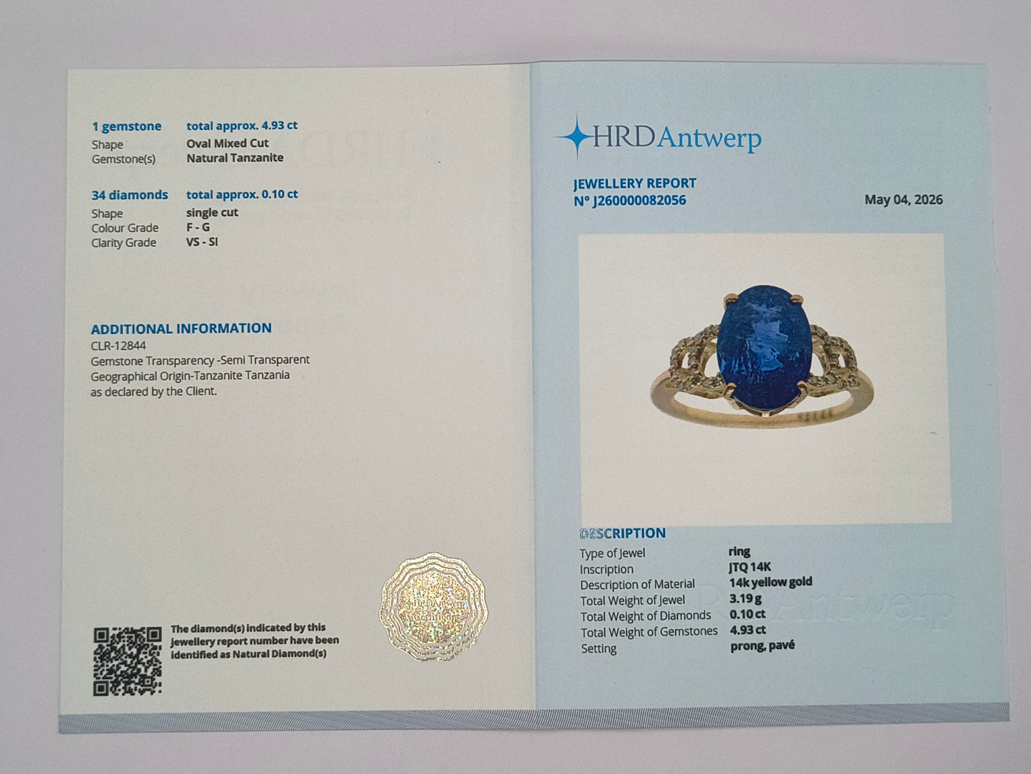 5.03 Ct Oval Mixed Cut Natural Tanzanite 14K Gold Ring