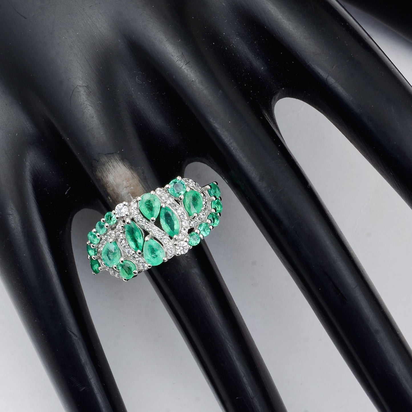 1.90 Ct Marquise Mixed Cut, Round Mixed Cut, Pear Mixed Cut Natural Emerald 950 Platinum Ring