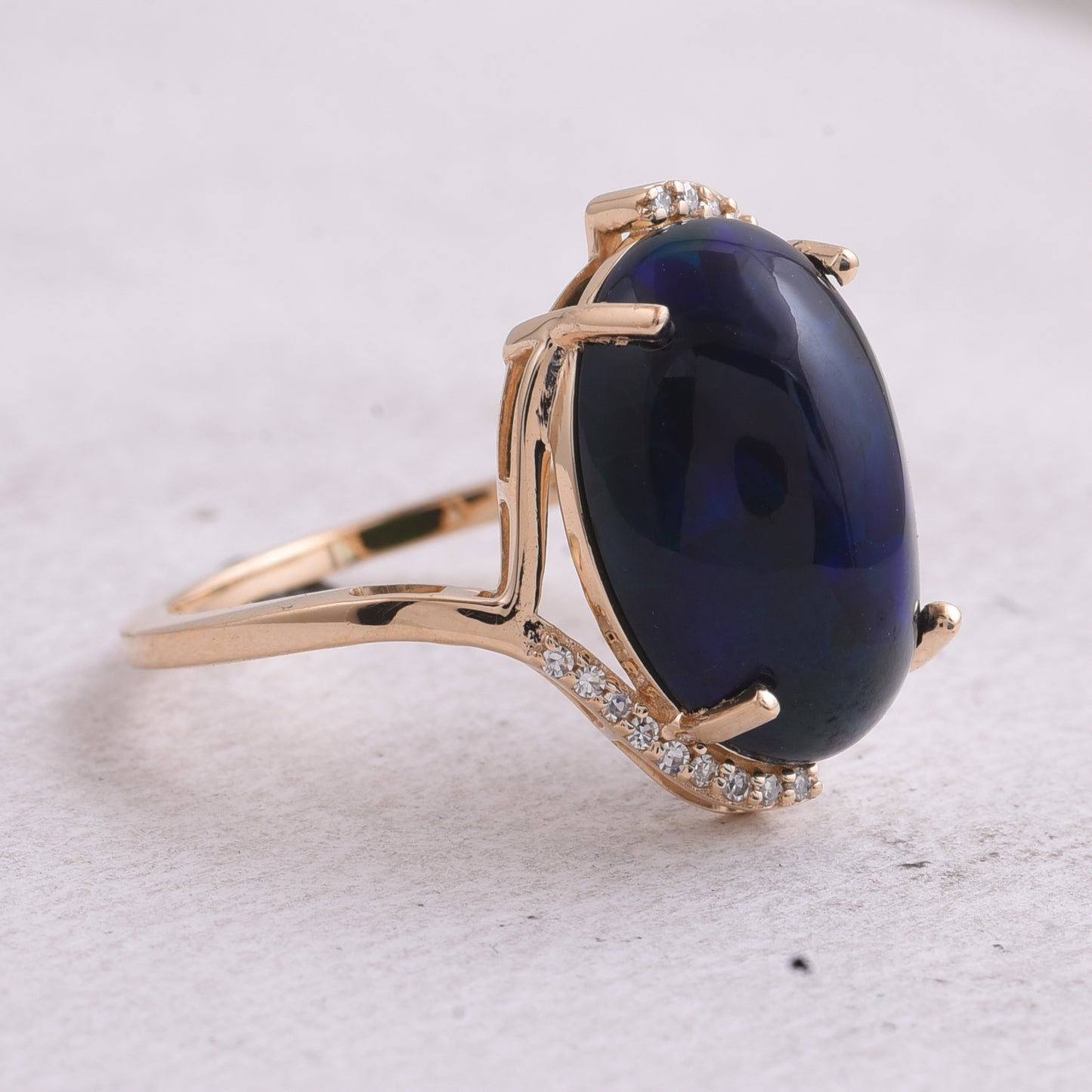 4.48 Ct Oval Cabochon Cut Natural Black Opal 14K Gold Ring