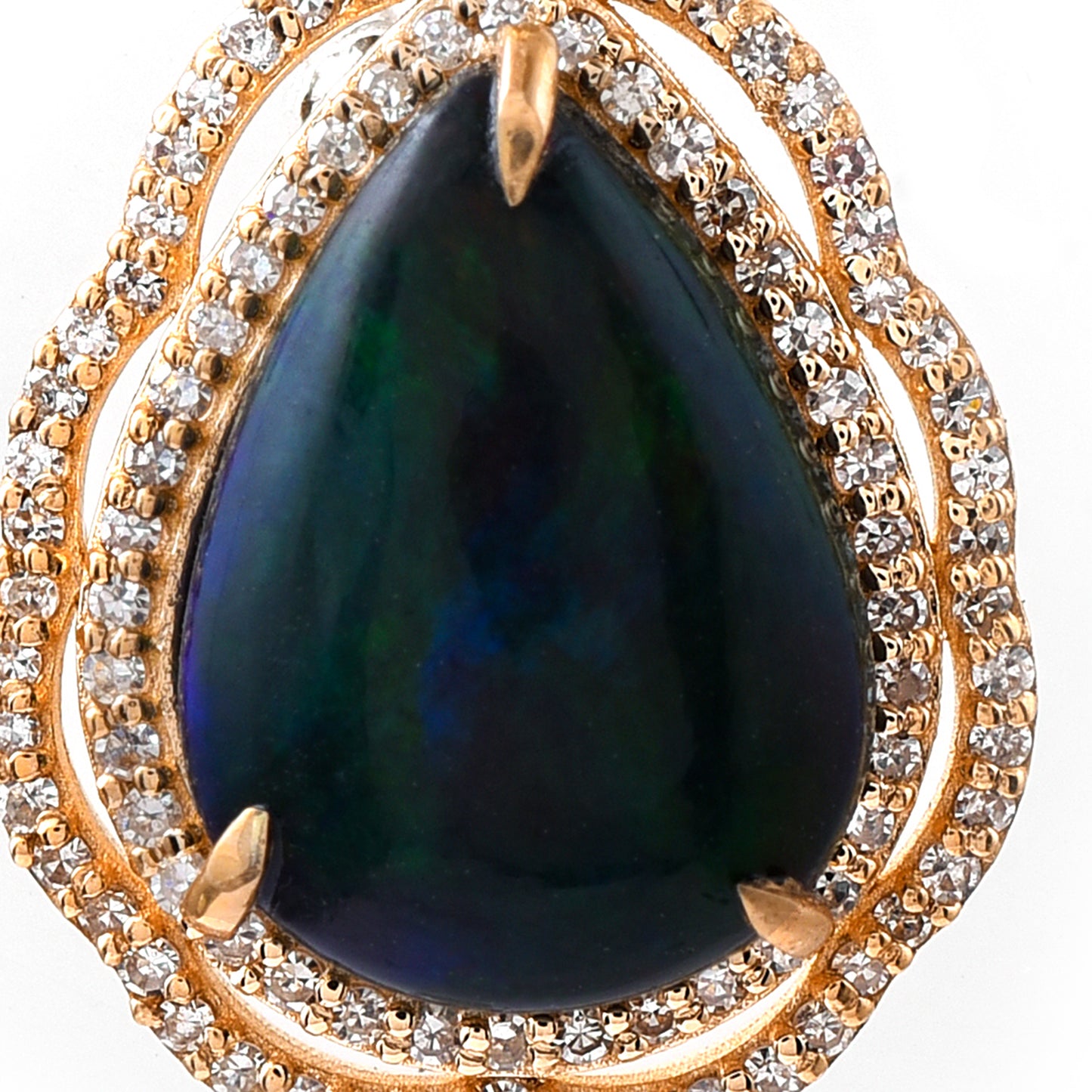 3.32 Ct Pear Mixed Cut Natural Black Opal 14K Gold Pendant