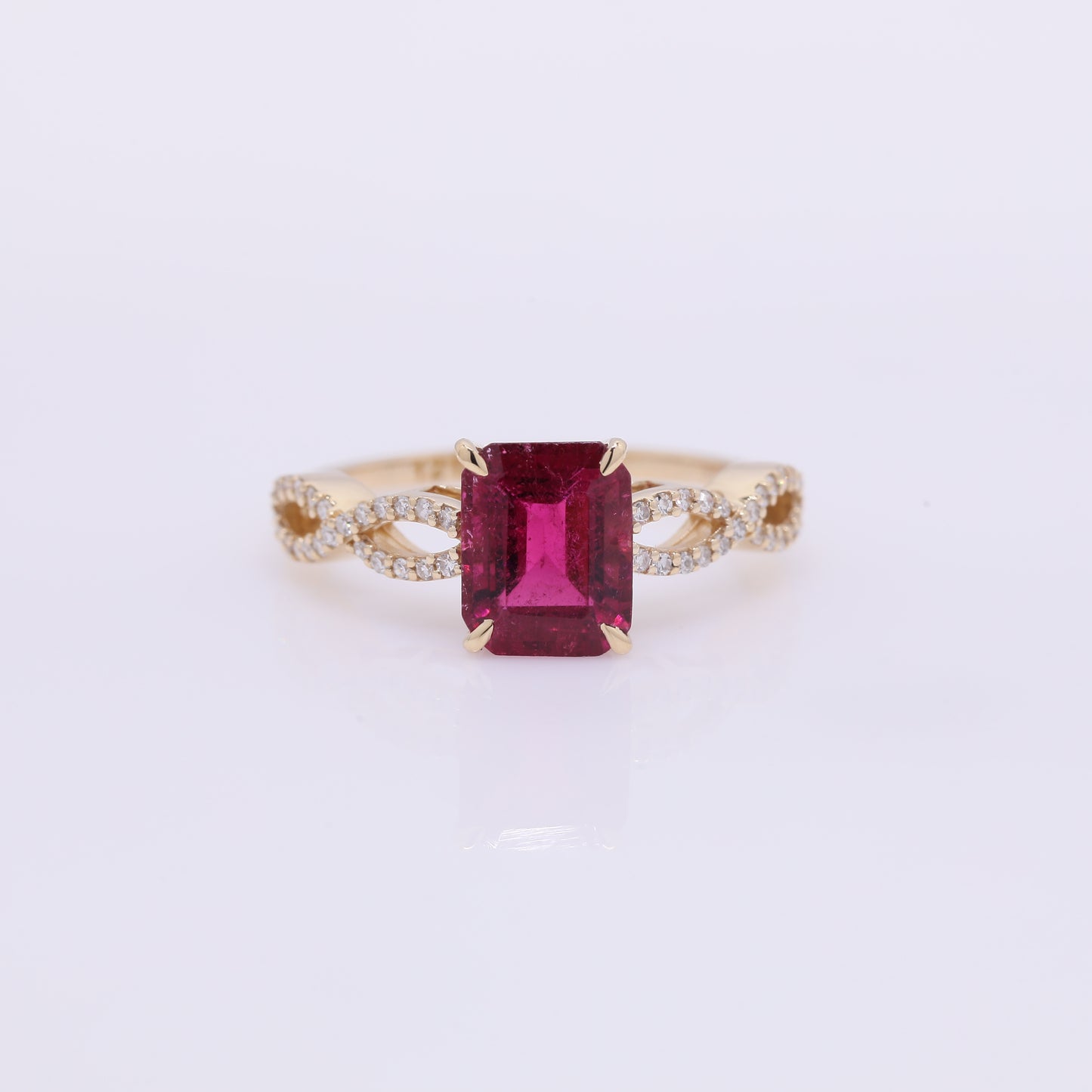2.24 Ct Octagon Step Cut Natural Rubellite 14K Gold Ring