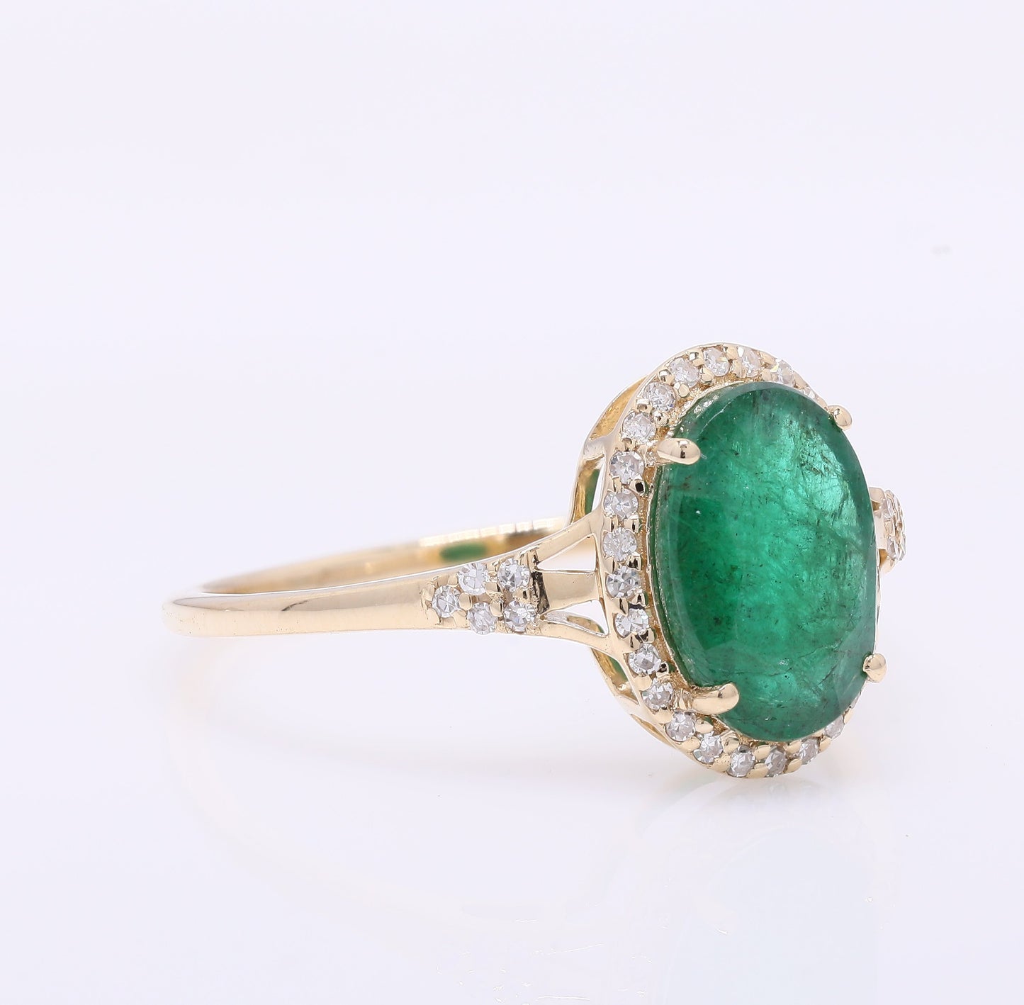 1.92 Ct Oval Mixed Cut Natural Emerald 14K Gold Ring